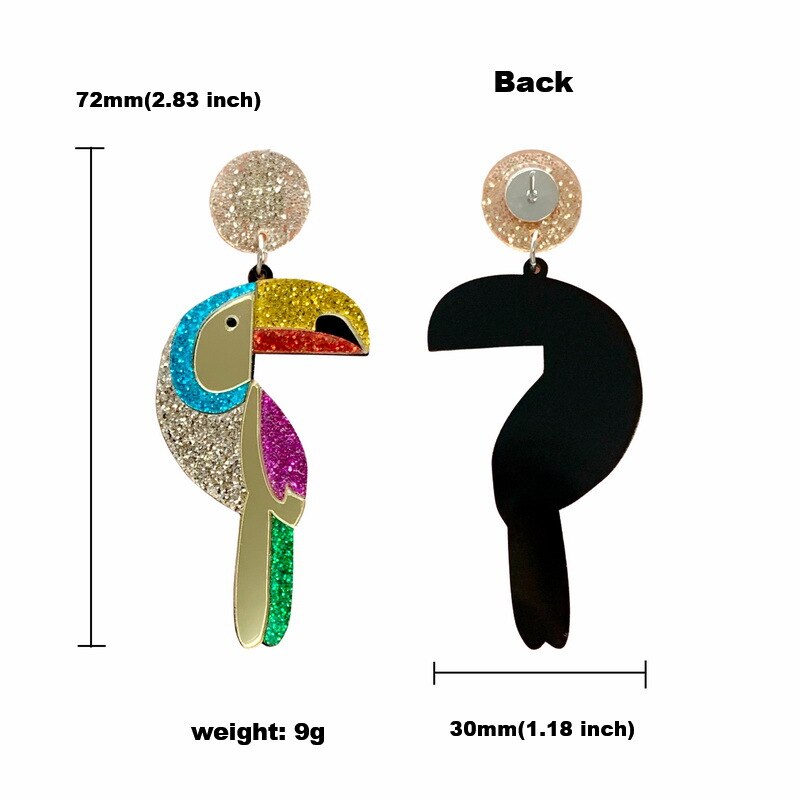 Parrot Glitter Jewelry Acrylic Bird Hip Hop Rock Large Drop Earrings for Women Fashion Accessories