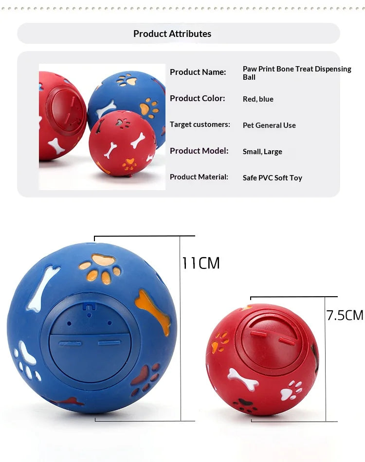 Odor-Free Milk Scented Pet Treat Dispensing Ball Bone Paw Print Design Interactive IQ Puzzle Toy for Dogs Cats Boredom Relief
