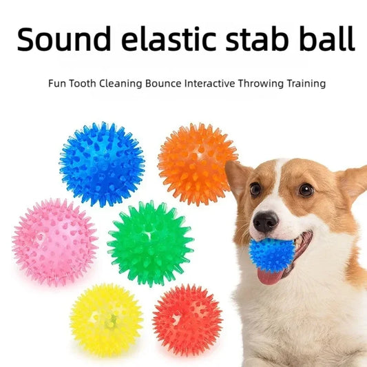 Squeaky Sounding Pet Toy Polka Dot Thorn Teeth Cleaning Ball Safe TPR Bite Resistant Chew Toy Training Interactive Play Ball