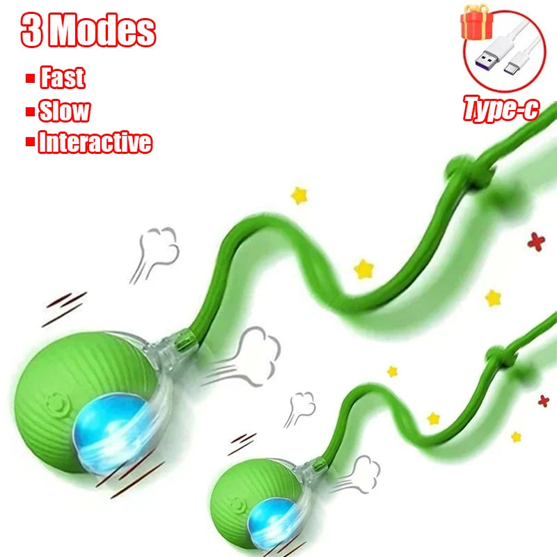 New Cat Interactive Ball Toy Automatic Rolling Ball Faux Tail Rechargeable Smart Pet Electric Toy Dog Cat Training Imitate Mouse