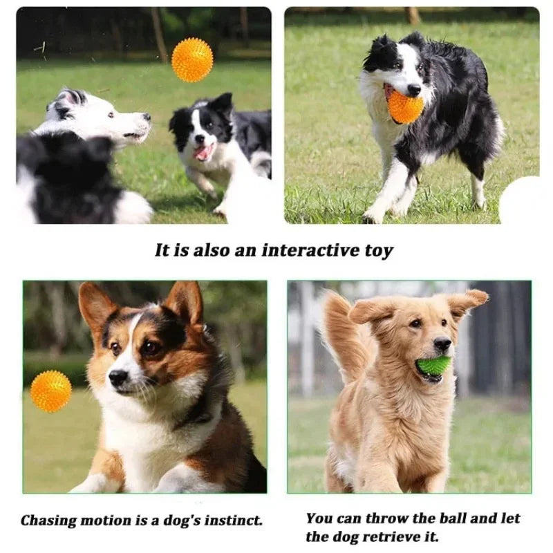 Squeaky Sounding Pet Toy Polka Dot Thorn Teeth Cleaning Ball Safe TPR Bite Resistant Chew Toy Training Interactive Play Ball
