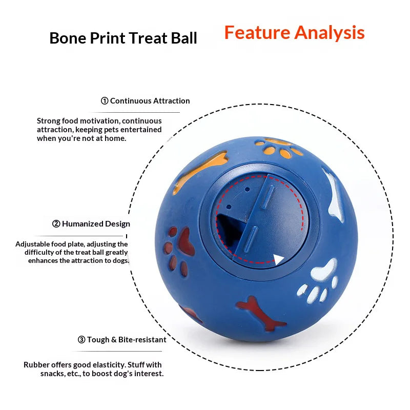 Odor-Free Milk Scented Pet Treat Dispensing Ball Bone Paw Print Design Interactive IQ Puzzle Toy for Dogs Cats Boredom Relief