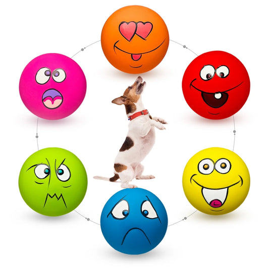 Squeaky Dog Toy for Small Dogs - Rubber Latex Squeaky Dog Ball, Smile Face Dog Squeaky Toys Flat 6Pcs