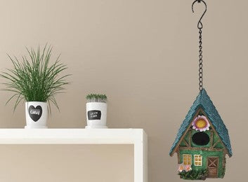 Resin Birdhouse with Chain – Perfect for Hummingbirds. Happy garden