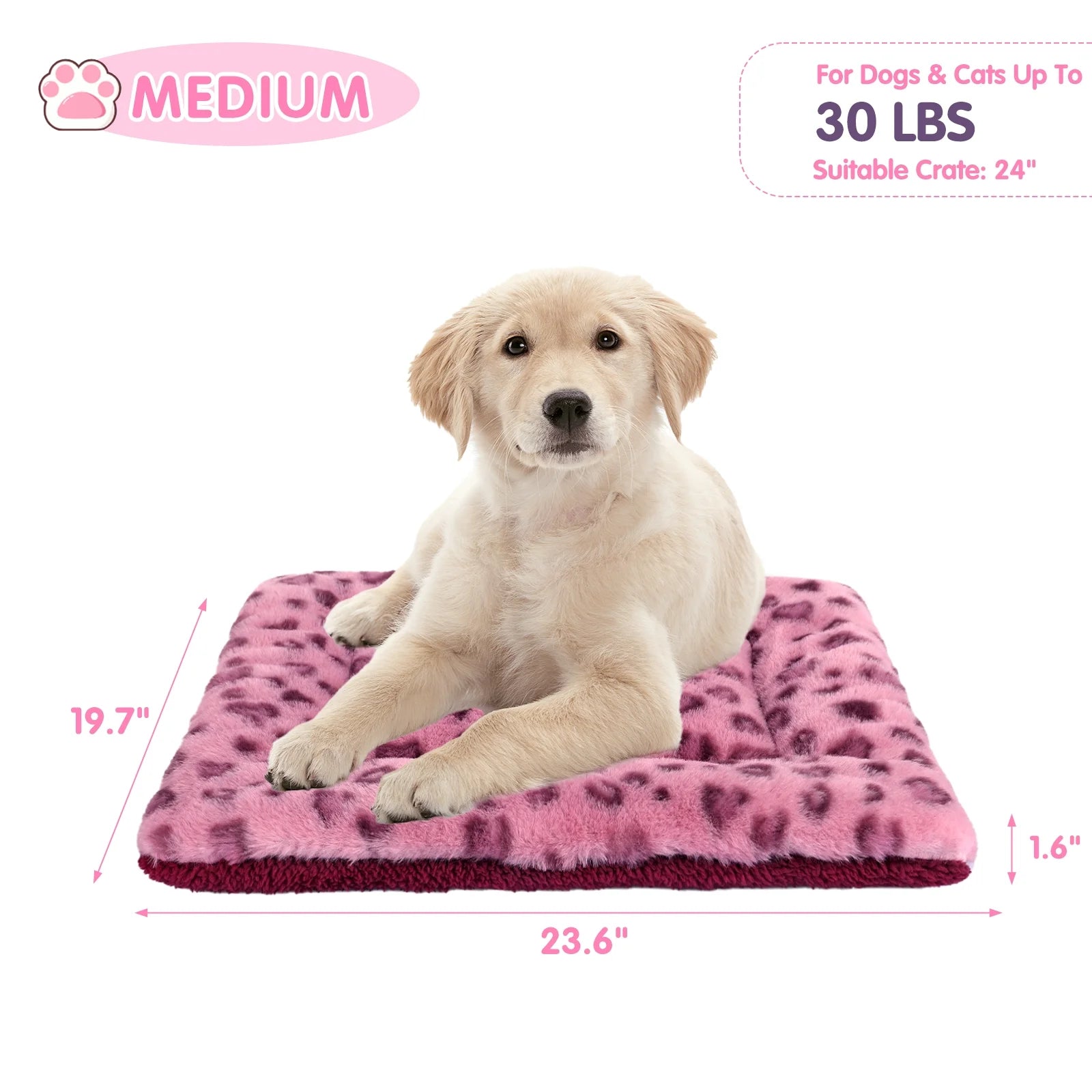 Pet Bed Crate Mat Reversible Pad Leopard Pattern for Cat Dog, Medium