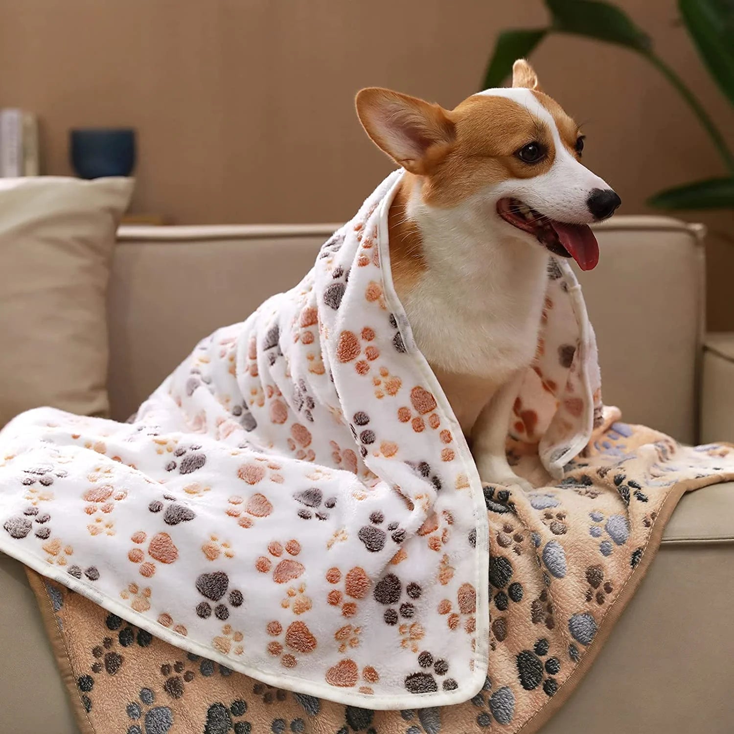 1 Pack 3 Blankets Super Soft Fluffy Premium Fleece Pet Blanket Flannel Throw for Dog Puppy Cat Paw Brown/Pink/White Small(23X16 Inch)
