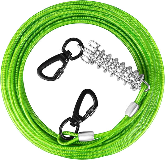 Dog Tie Out Cable 10/15/20/25/30 FT Dog Runner for Yard Steel Wire Dog Cable with Durable Superior Clips Green Dog Chains Heavy Duty for outside Hold Large Dogs up to 165 Lbs