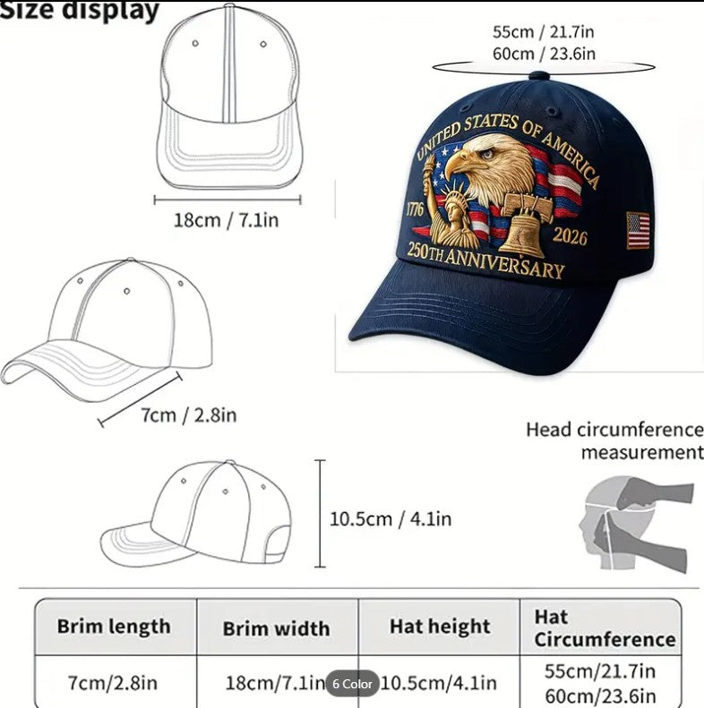 Patriotic 250th Anniversary USA Baseball Cap – Adjustable Vintage Design 1